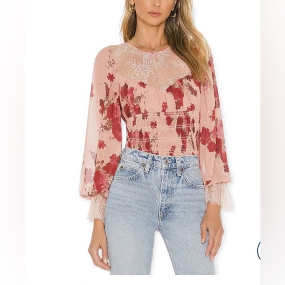 NWT Free People Romantic Combo floral long sleeve blouse size S/M - Picture 10 of 12